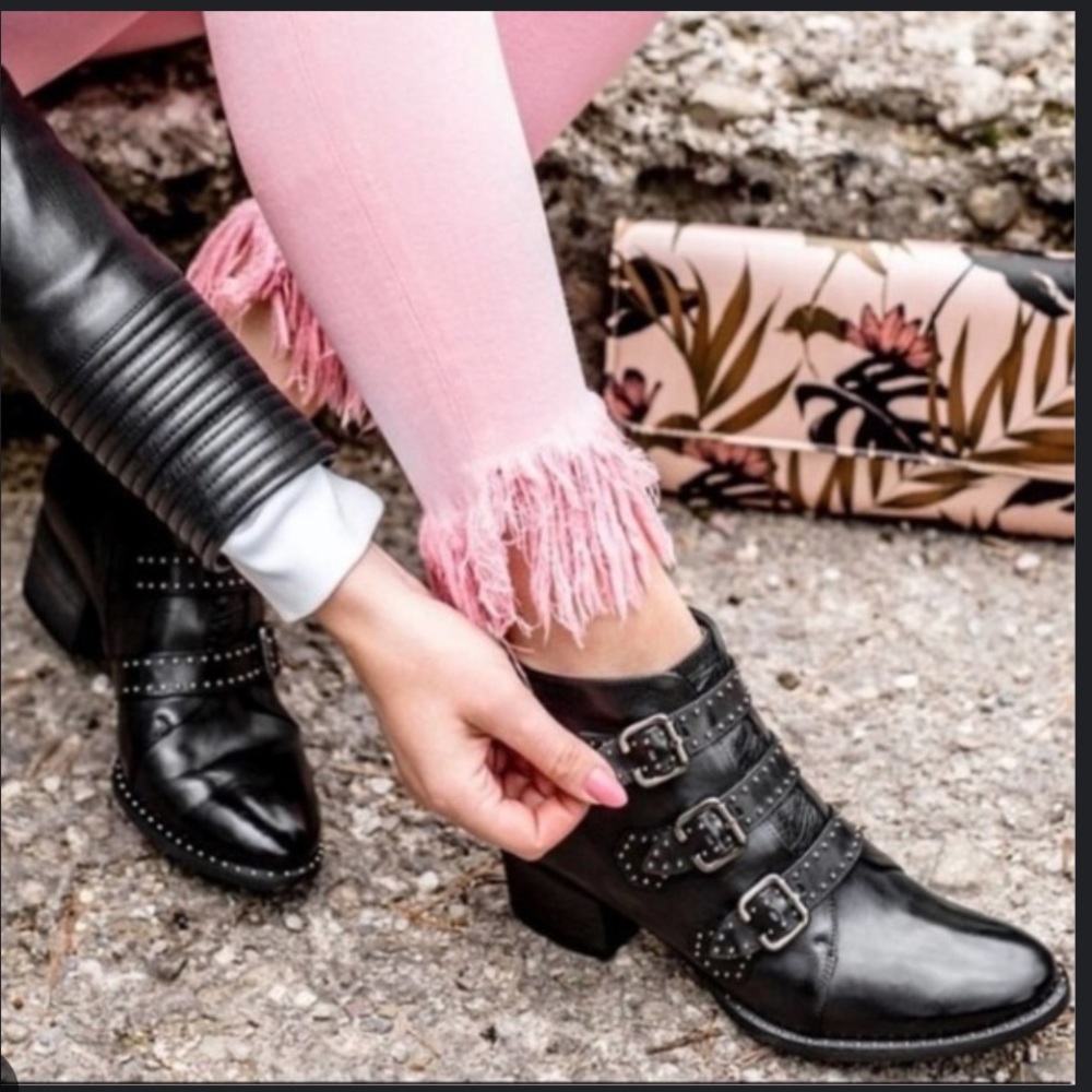 Paul Green black studded, buckled, Soho boot. Size 7 1/2